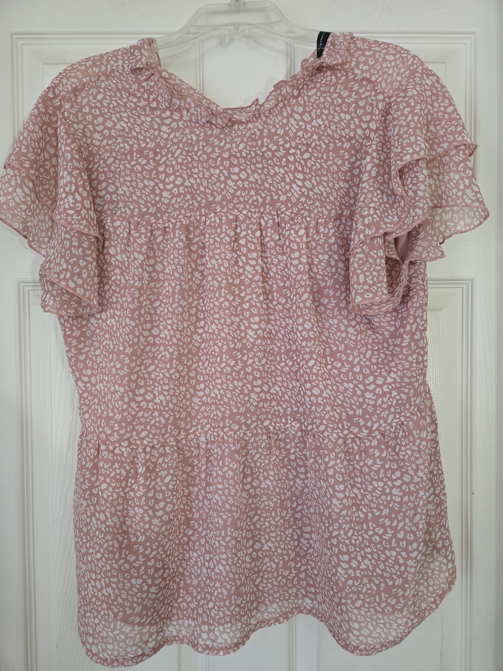 PRETTYGARDEN Chiffon Tiered Peplum Top Pink Cheetah Print Large